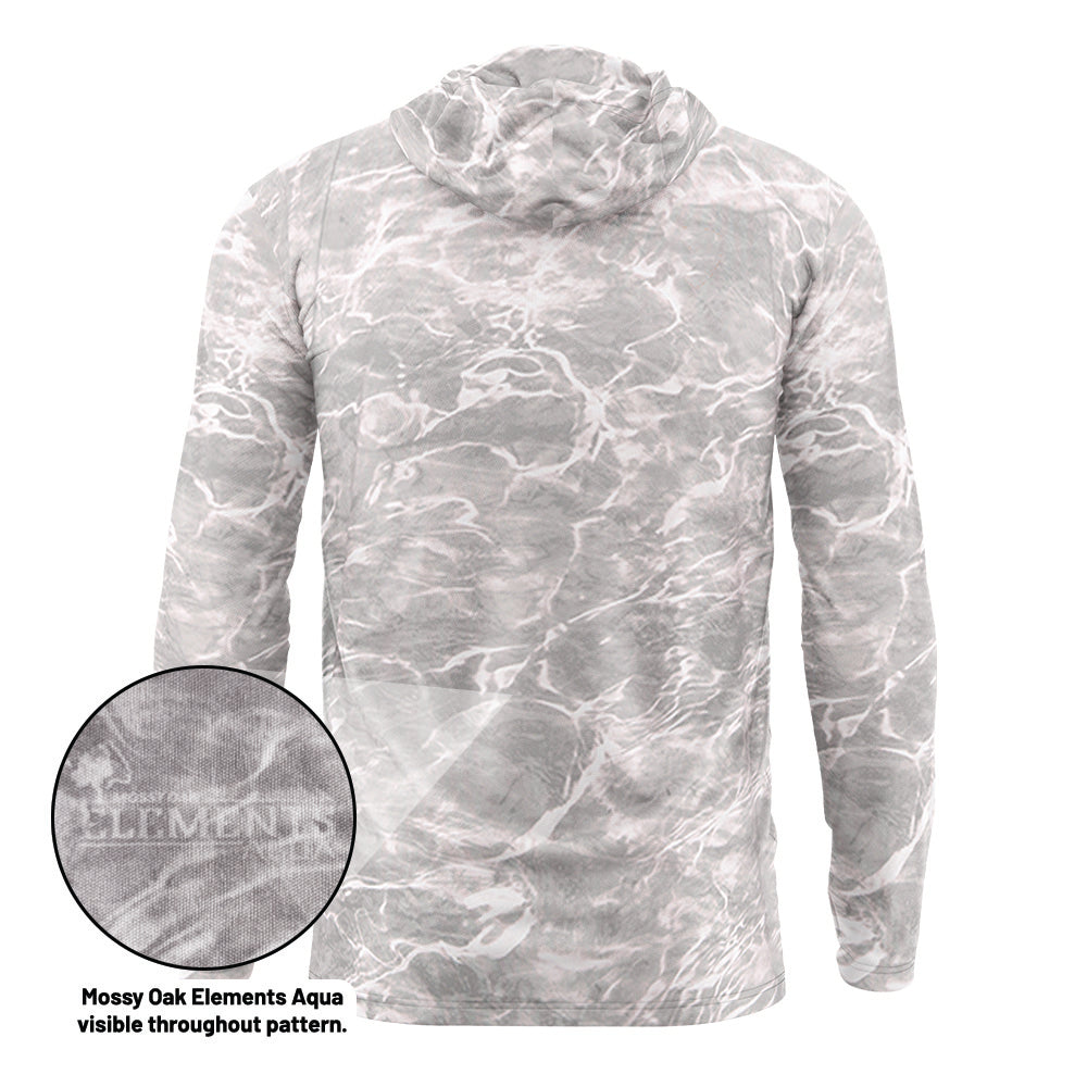 Product mockup of a hooded Bonefish Mossy Oak upf shirt with 