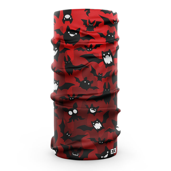 Red neck gaiter with black cartoon bats