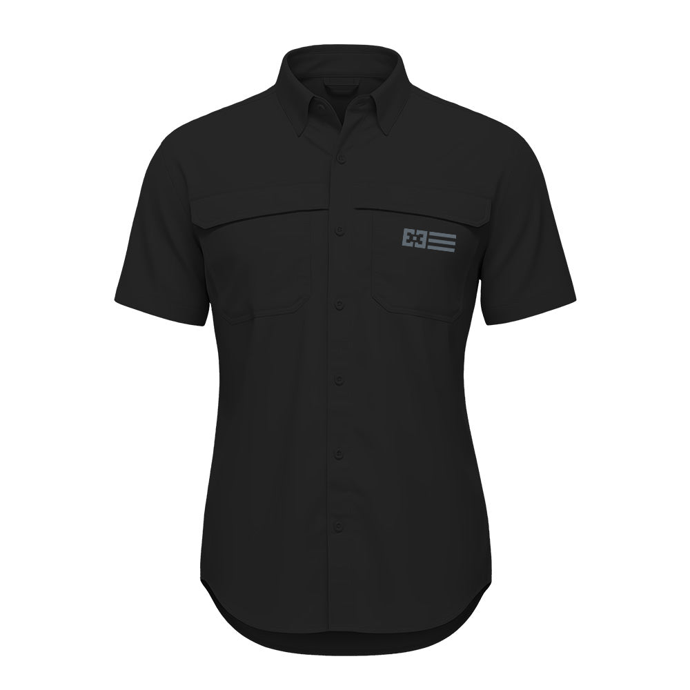 Original Free Sunshields women's short sleeve button up black