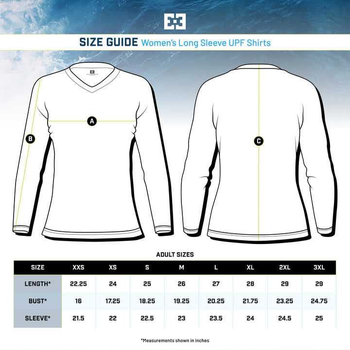 size guide for women's long sleeve upf shirts