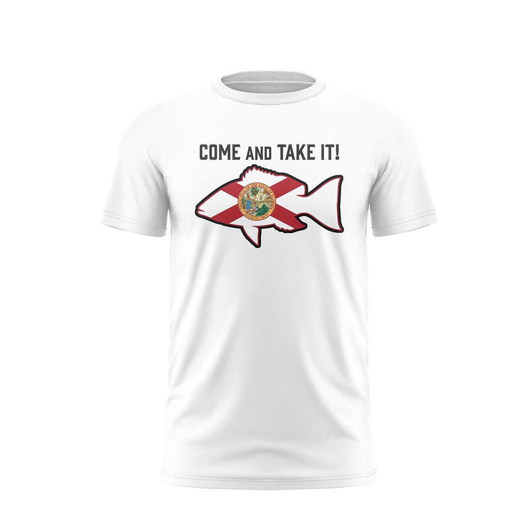 White Short Sleeve Shirt with Come and Take It design.