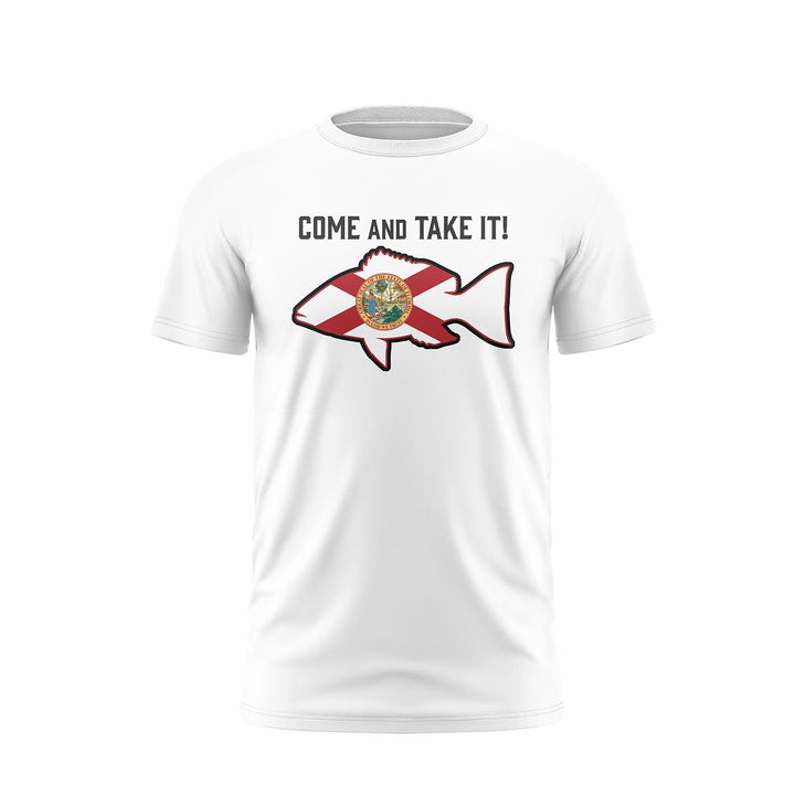 White Short Sleeve Shirt with Come and Take It design.